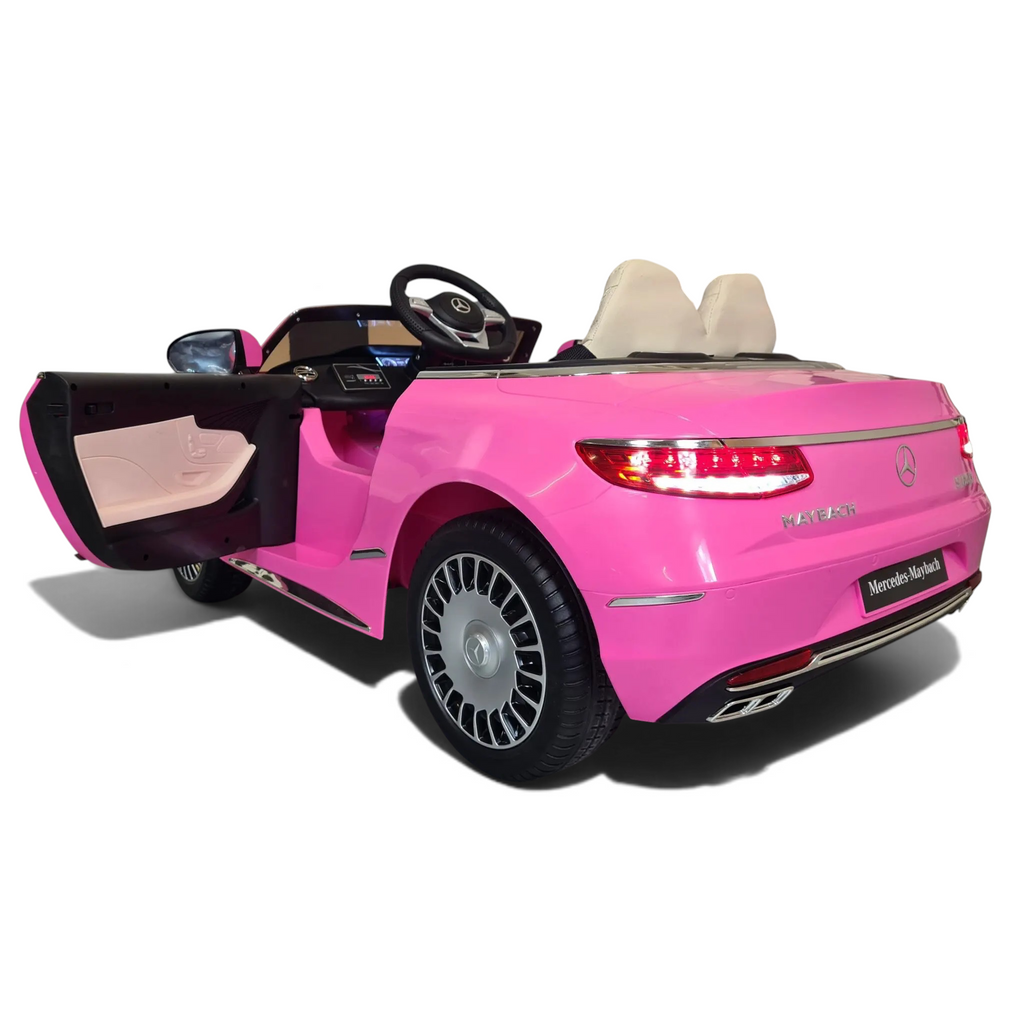 Voiture électrique enfant Petit Pilote Mercedes S650 rose avec siège en cuir et pneus en caoutchouc, vue arrière