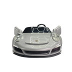 Voiture électrique enfant Petit Pilote Porsche RUF 24V argent métallisé 2 places avec portes ouvertes