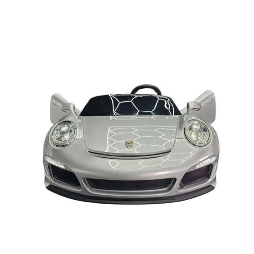 Voiture électrique enfant Petit Pilote Porsche RUF 24V argent métallisé 2 places avec portes ouvertes