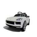 Voiture électrique enfant Petit Pilote Porsche Cayenne blanche 12V avec phares LED, siège en cuir et pneus EVA