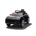Voiture électrique pour enfant Petit Pilote Porsche Cayenne noire avec siège en cuir, pneus EVA et phares fonctionnels
