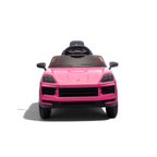 Voiture électrique enfant Petit Pilote Porsche Cayenne rose avec phares fonctionnels et siège en cuir confortable