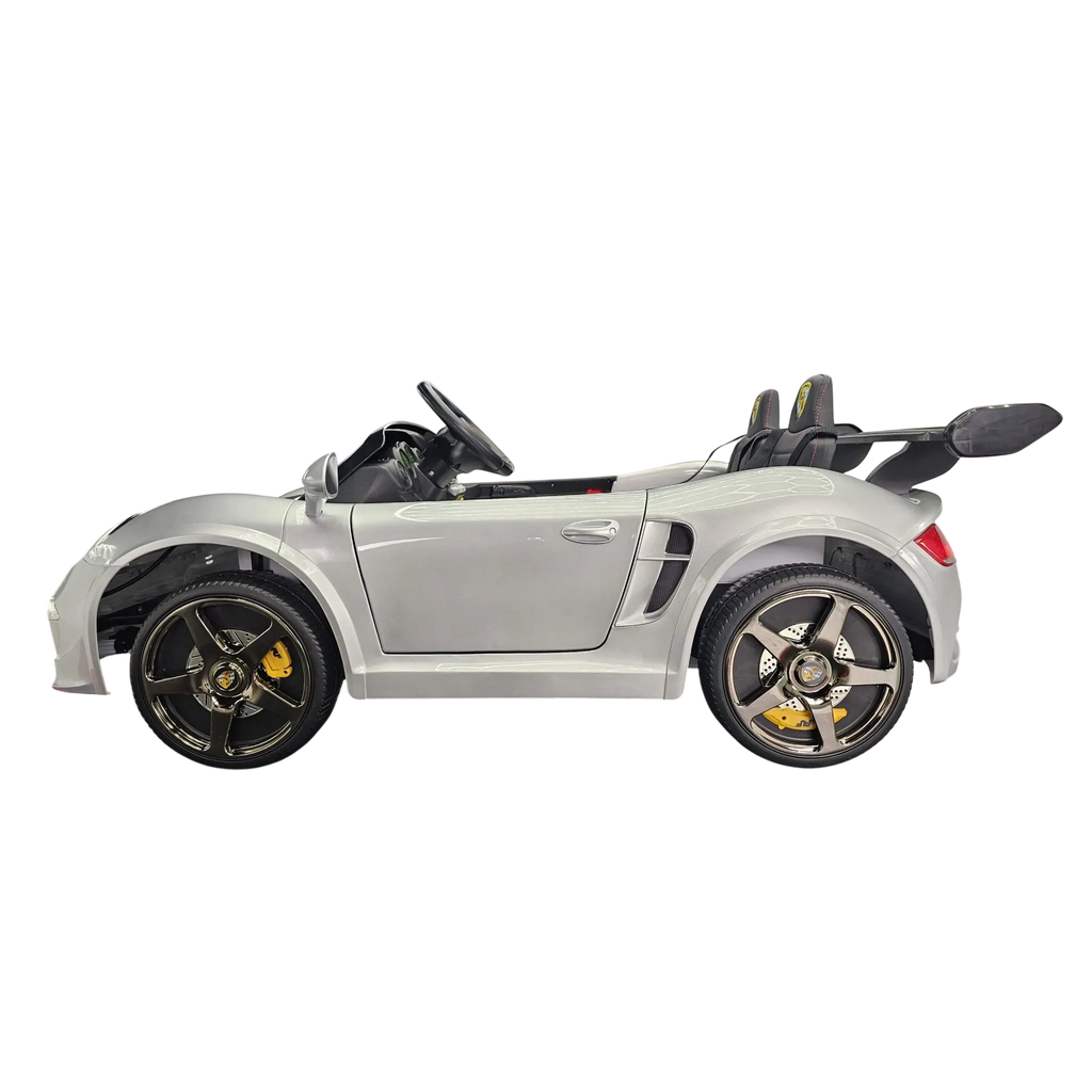 Voiture électrique enfant Petit Pilote Porsche RUF 24V argent métallisé, 2 places avec pneus caoutchouc et siège cuir