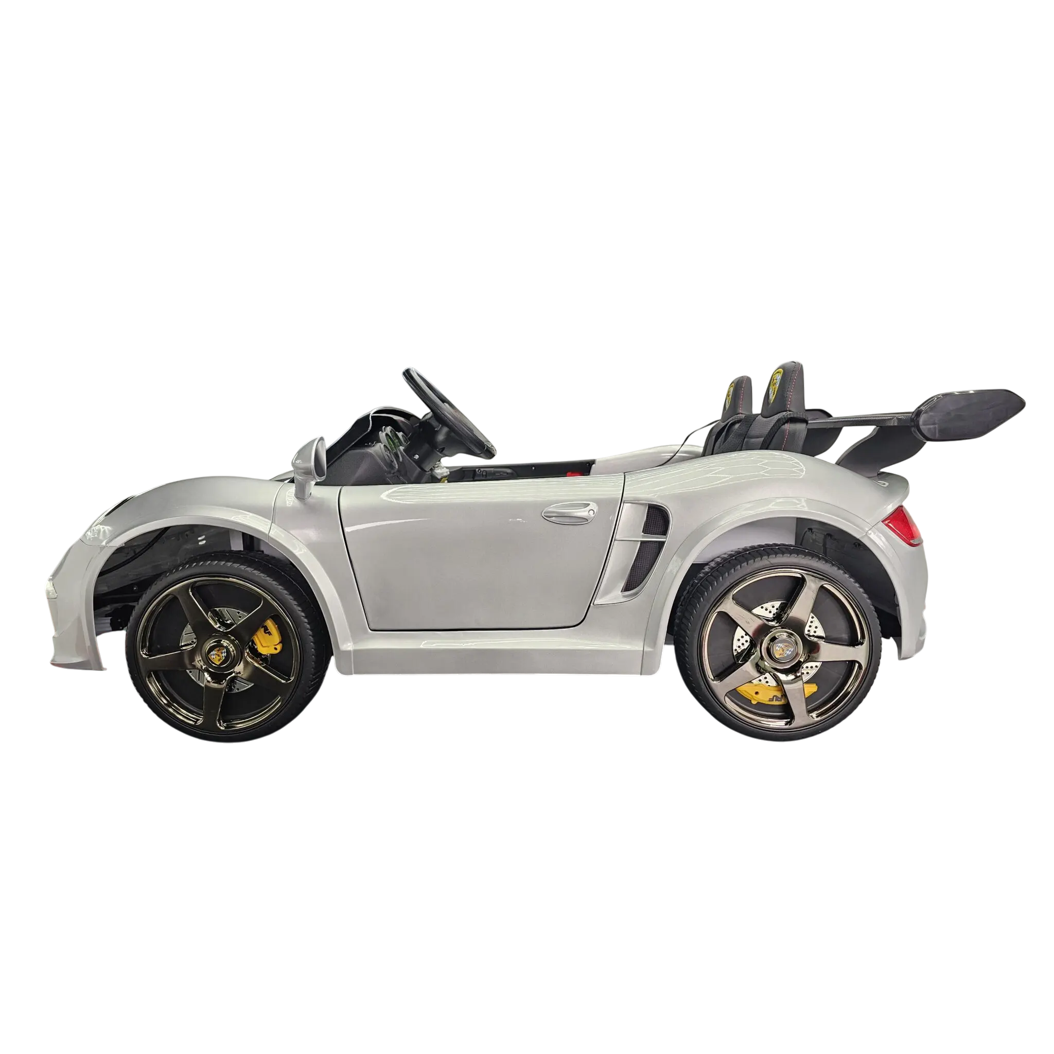 Voiture électrique enfant Odecare Porsche RUF 24V argent métallisé, 2 places avec pneus caoutchouc et siège cuir