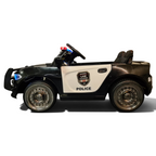 Voiture de police électrique Petit Pilote noire et blanche pour enfant avec gyrophares et siège en simili cuir
