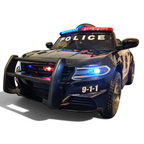 Voiture de police électrique Petit Pilote noire pour enfant avec gyrophares, phares LED et marquage 9-1-1 réaliste