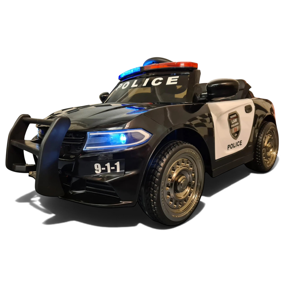 Voiture de police électrique Petit Pilote noire pour enfant avec gyrophares, phares LED et détails réalistes 12V