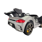 Voiture électrique enfant Porsche RUF 24V argent métallisé 2 places avec aileron arrière et pneus caoutchouc